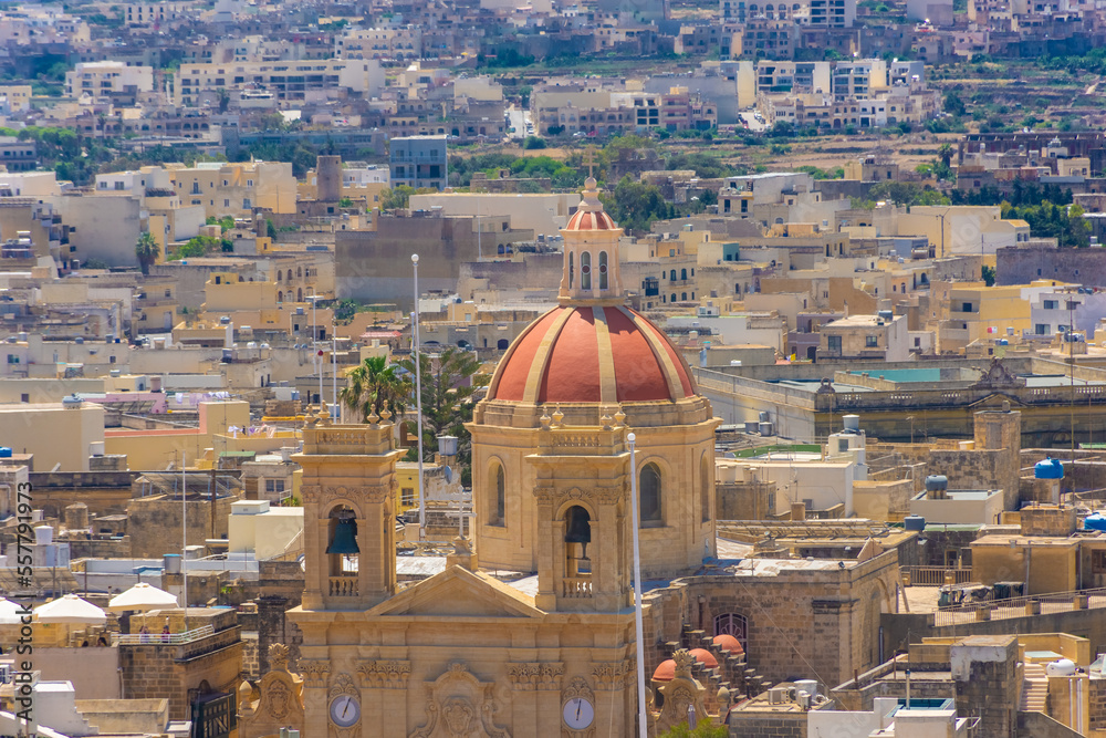 Gozo, Malta, 22 May 2022:  View of the Cathedral of Gozo from above