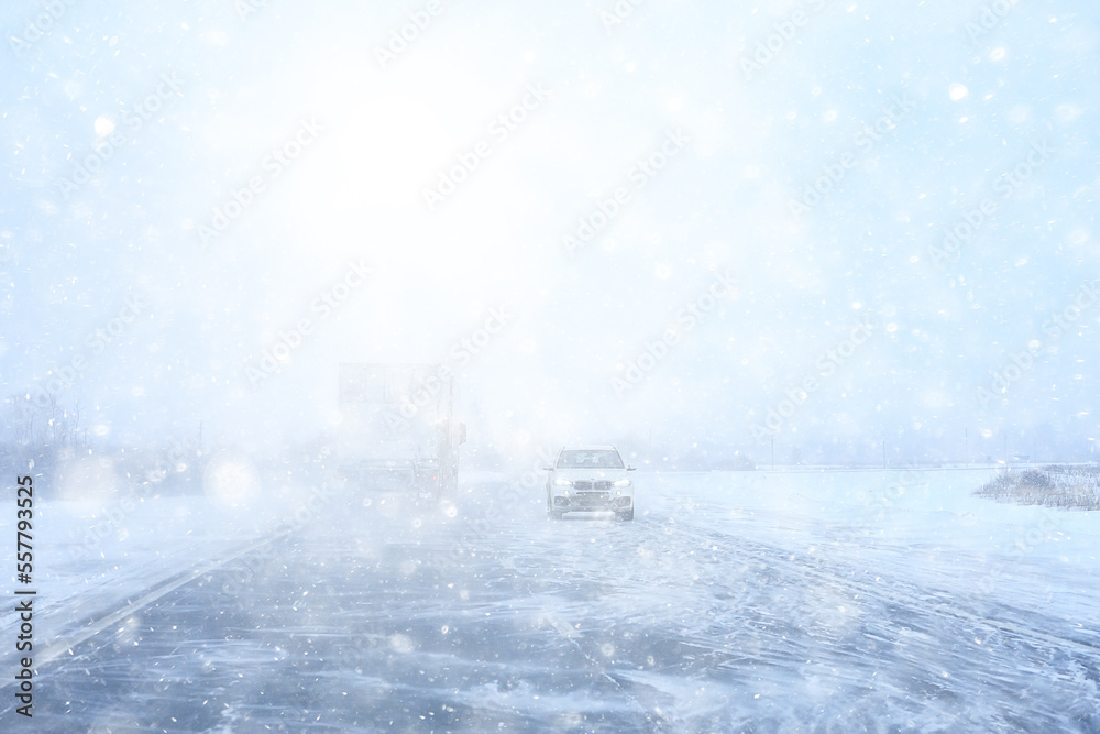 winter highway snowfall background fog poor visibility winter highway snowfall background fog poor visibility