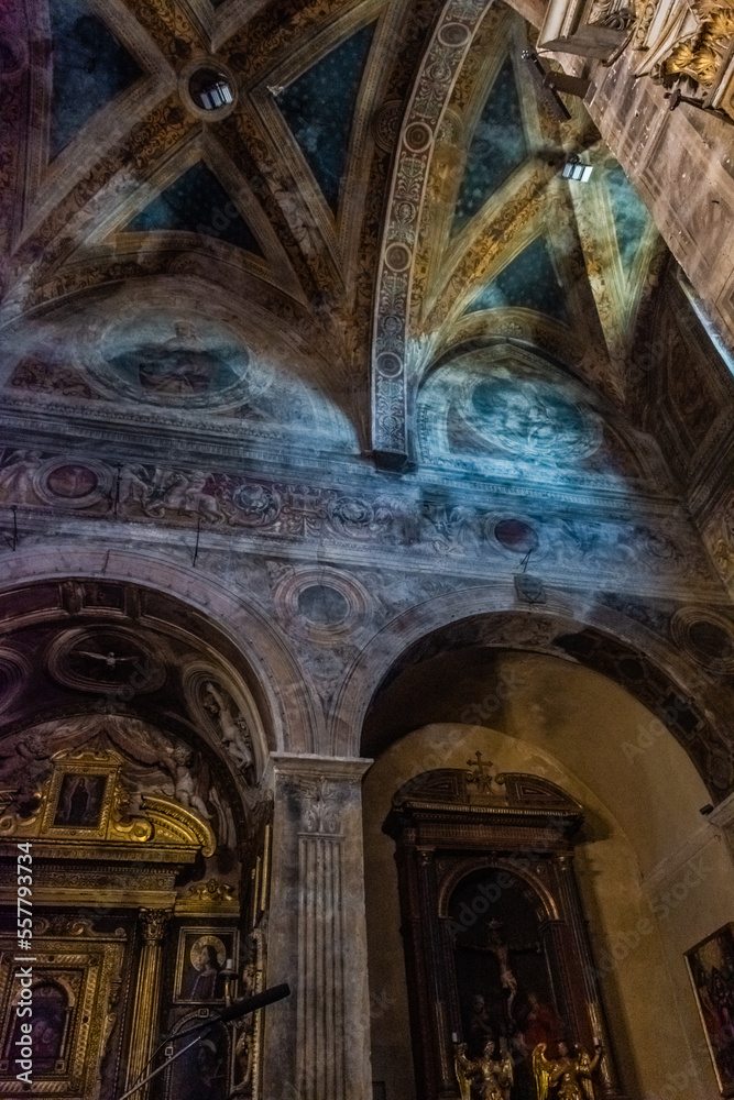 San Gimignano, Italy, 15 April 2022: Beautiful frescoes in the medieval cathedral San Gimignano, Italy, 15 April 2022: Beautiful frescoes in the medieval cathedral