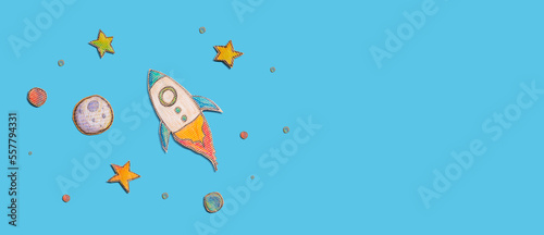 Space exploration theme with rocket and star drawings
