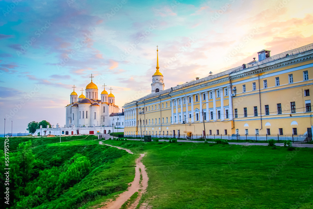 Vladimir old town in Golden Ring of Russia at sunset, idyllic landscape