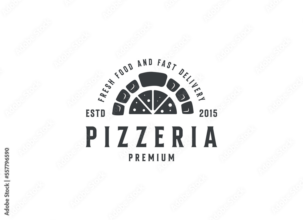 Firewood brick oven with shovel a pizza logo design vector Firewood brick oven with shovel a pizza logo design vector