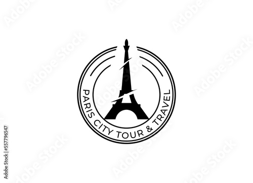 Paris tourist attraction logo design. Paris Eiffel tower travel landmark vector design. Paris famous places logotype