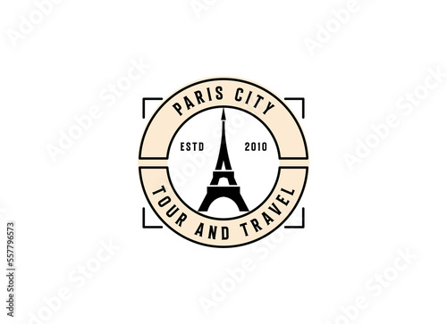 Paris tourist attraction logo design. Paris Eiffel tower travel landmark vector design. Paris famous places logotype