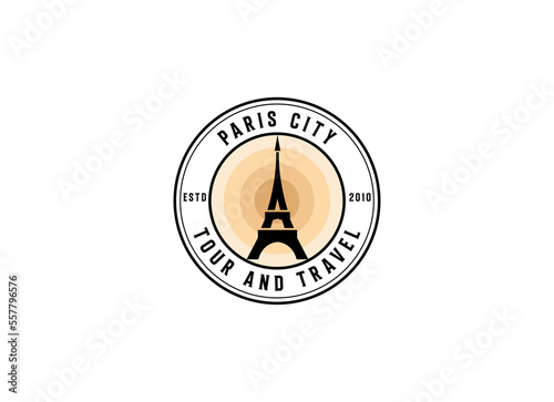 Paris tourist attraction logo design. Paris Eiffel tower travel landmark vector design. Paris famous places logotype