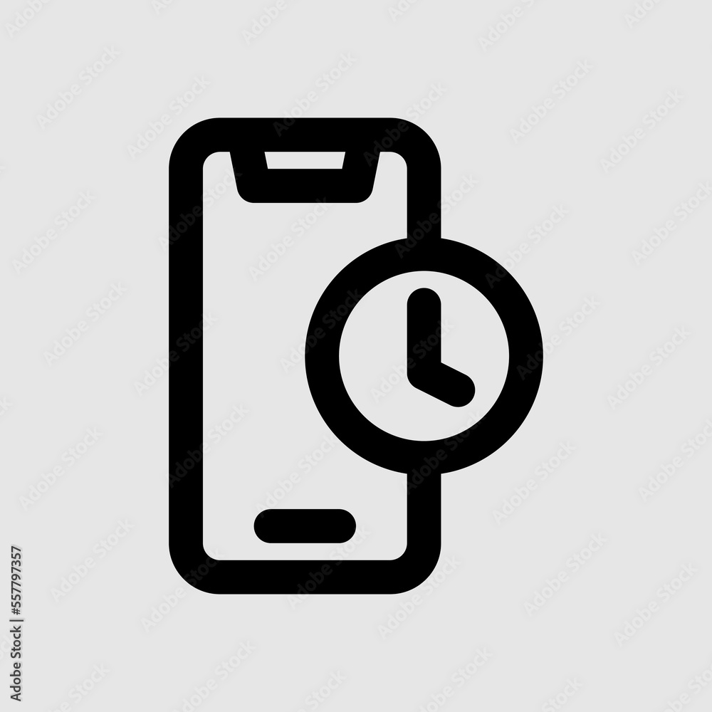 Time smartphone icon in line style, use for website mobile app presentation Time smartphone icon in line style, use for website mobile app presentation