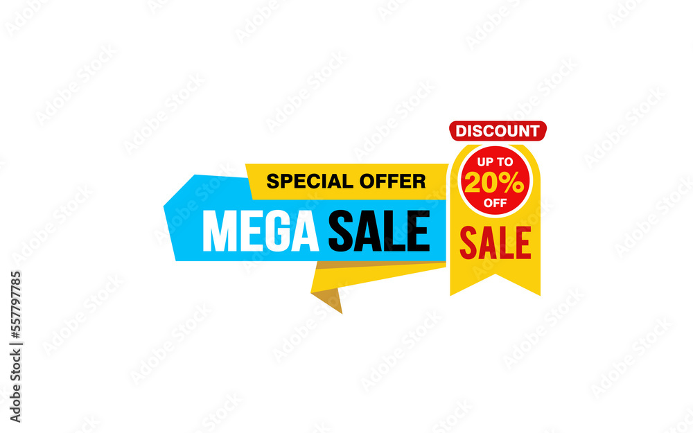 20 Percent MEGA SALE offer, clearance, promotion banner layout with sticker style.
20 Percent MEGA SALE offer, clearance, promotion banner layout with sticker style.