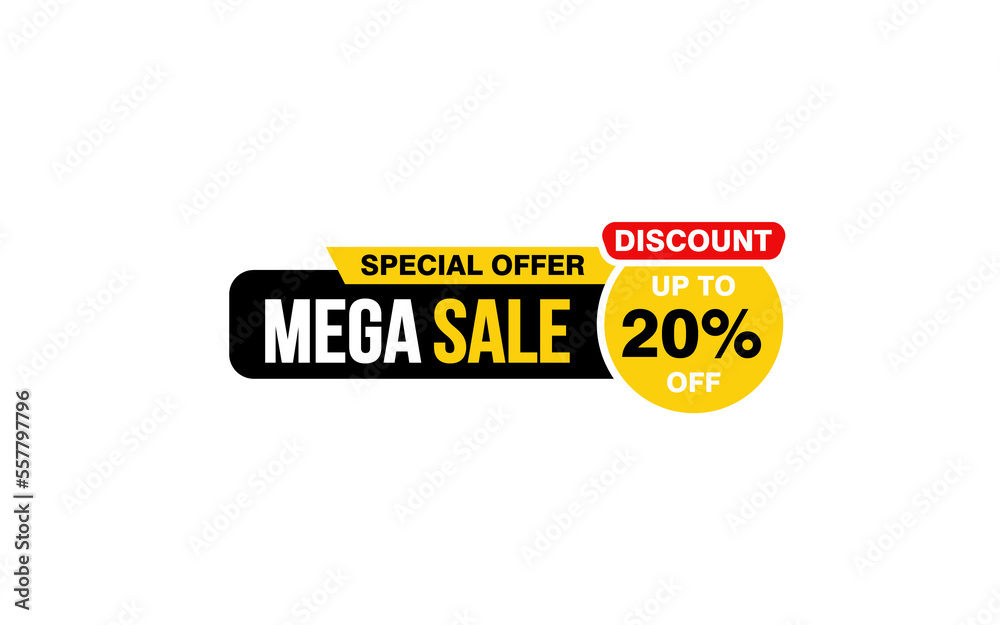 20 Percent MEGA SALE offer, clearance, promotion banner layout with sticker style. 
