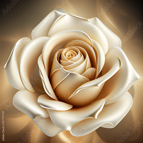 Generative AI: withe rose with gold ornament in luxurious golden details