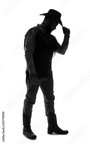 Silhouette of cowboy on whi...