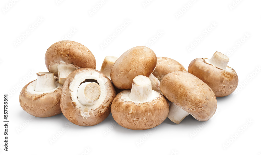 Heap of fresh champignon mushrooms on white background Heap of fresh champignon mushrooms on white background