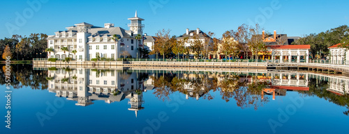 Building reflected in a lake at Celebration Florida photo