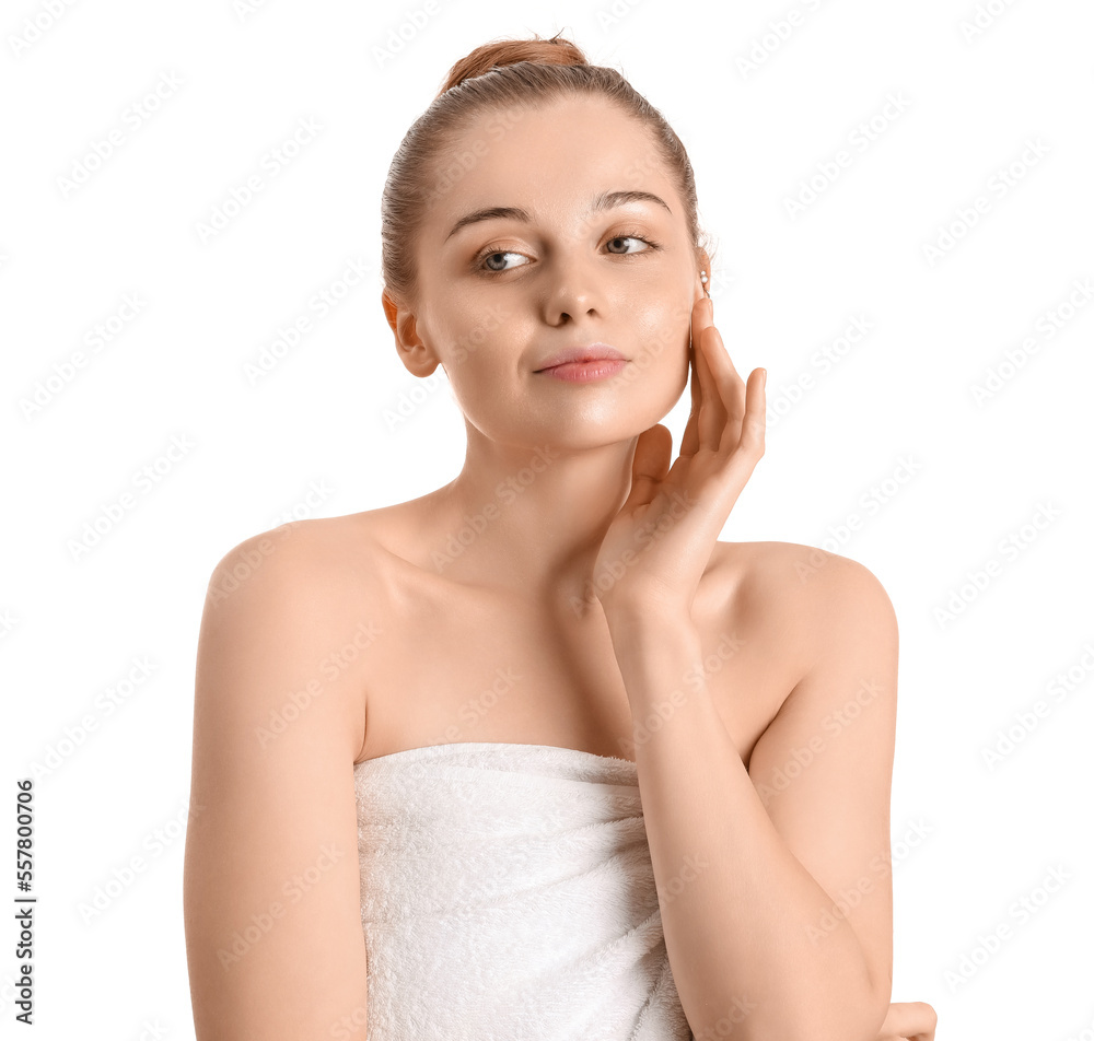 Pretty young woman with healthy skin isolated on white Pretty young woman with healthy skin isolated on white