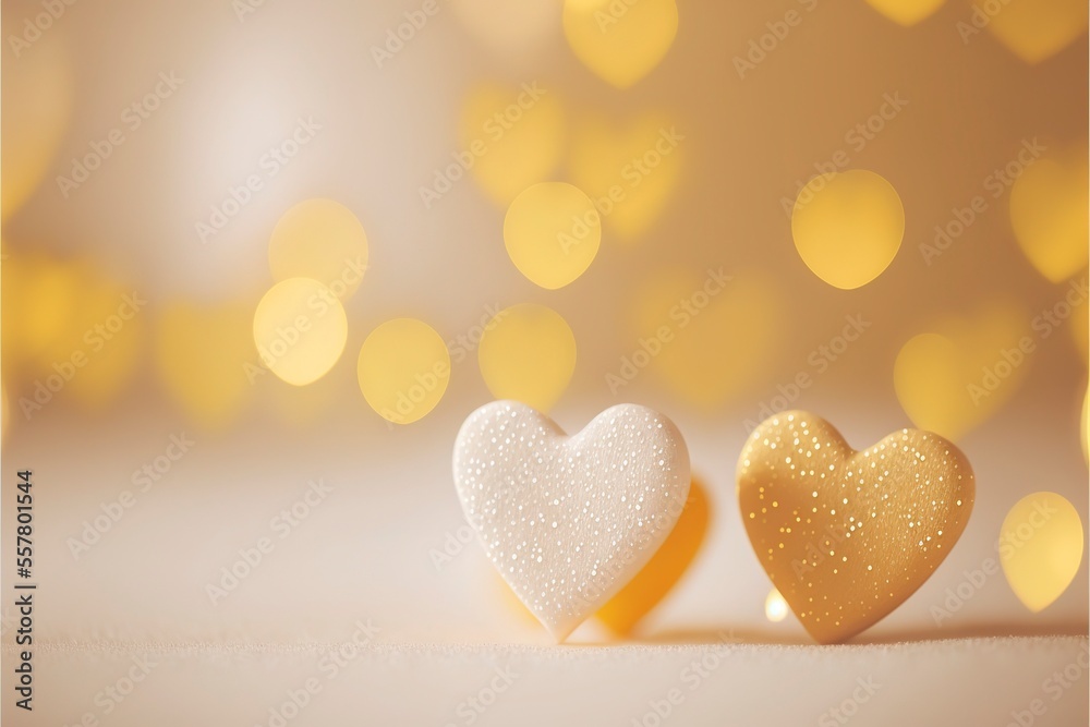 Obraz premium Cute hearts yellow, Valentine's Day, bokeh lights Micro hearts. 