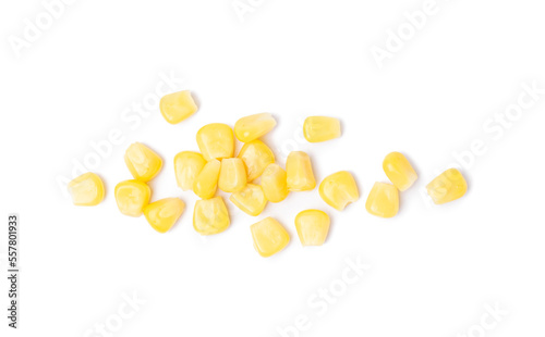 Heap of corn kernels isolated on white background