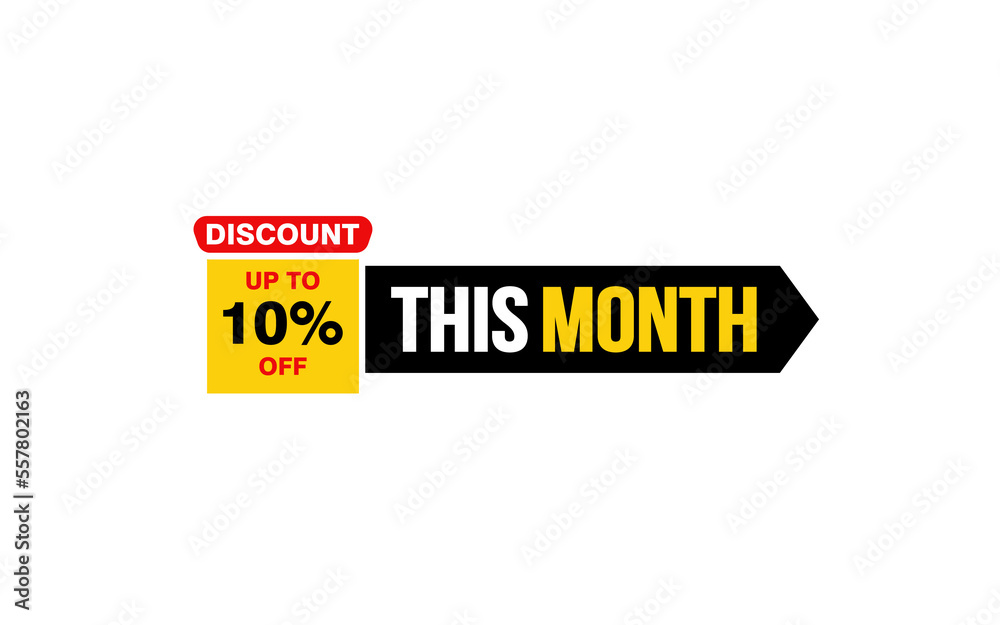 10 Percent THIS MONTH offer, clearance, promotion banner layout with sticker style.