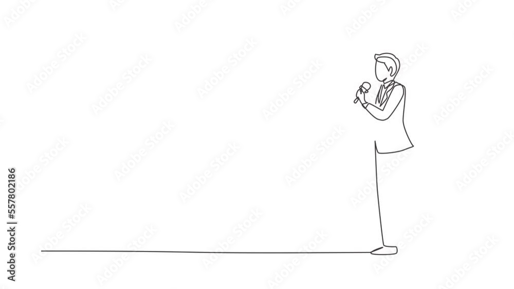 Self drawing animation of single line draw cameraman, operator, videographer with camera. Shooting of movie production, broadcasting news or tv show live. Continuous line draw. Full length animated Self drawing animation of single line draw cameraman, operator, videographer with camera. Shooting of movie production, broadcasting news or tv show live. Continuous line draw. Full length animated