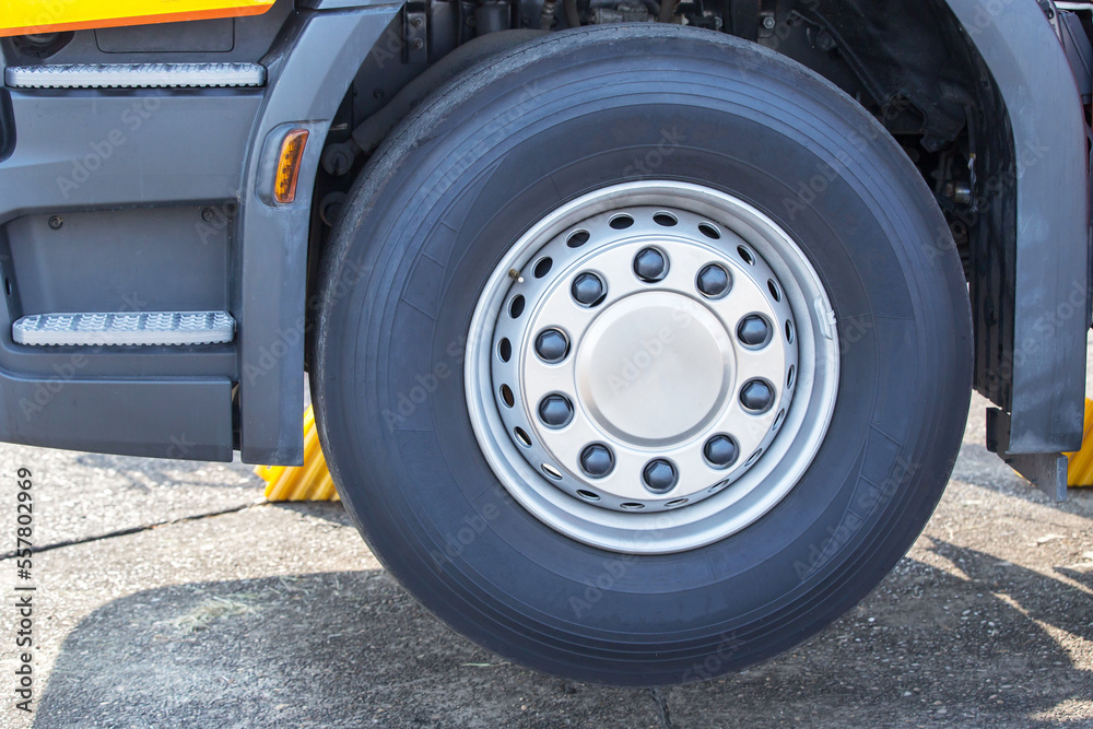 Chromed Truck Wheel Closeup. Heavy Duty Semi Truck Wheel. Chromed Truck Wheel Closeup. Heavy Duty Semi Truck Wheel.
