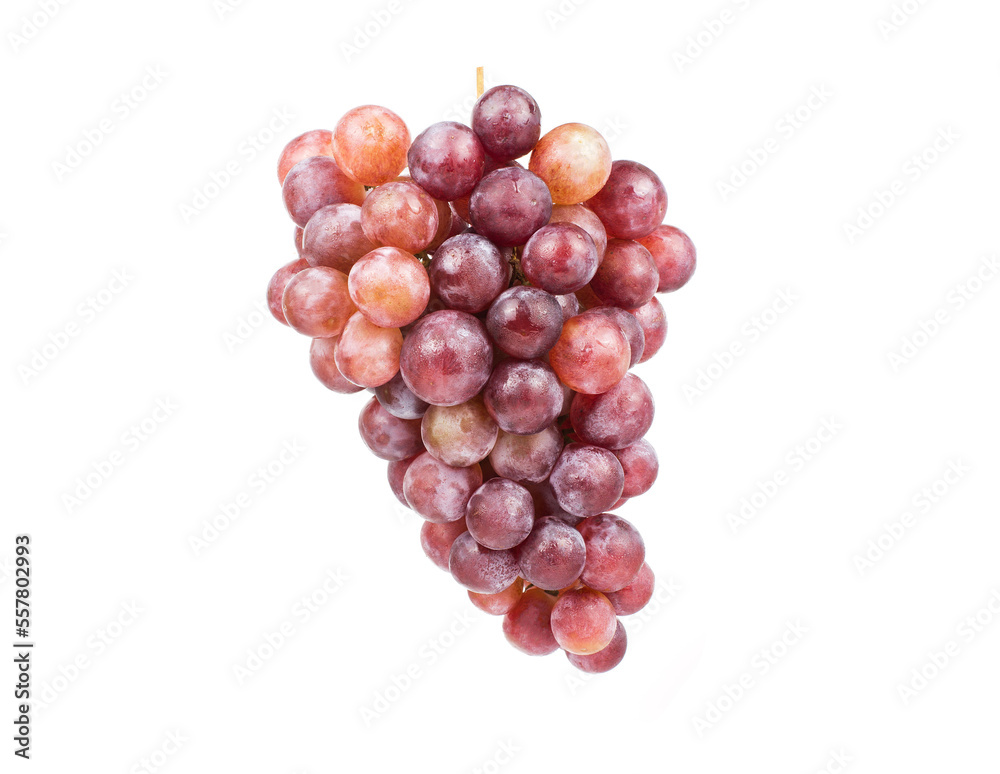 Ripe red grape. Pink bunch isolated on white. Full depth of field.
