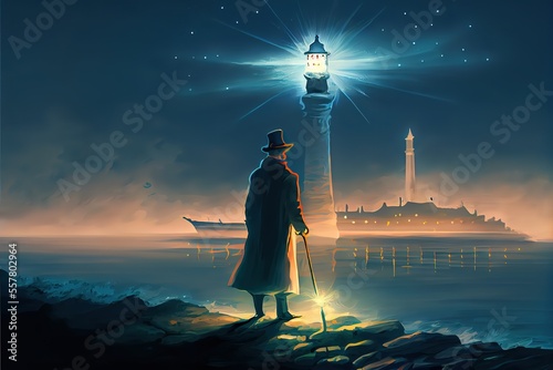 Tableau sur toile The wizard conjures near the lighthouse