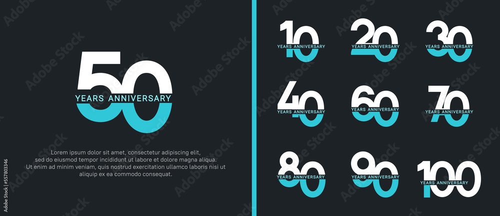 set of anniversary logo style white and blue color on black background for celebration