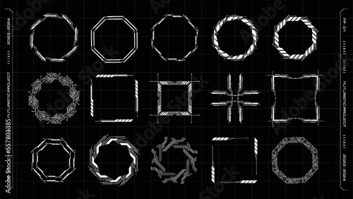 Set of Sci Fi modern circuit frame user interface elements.