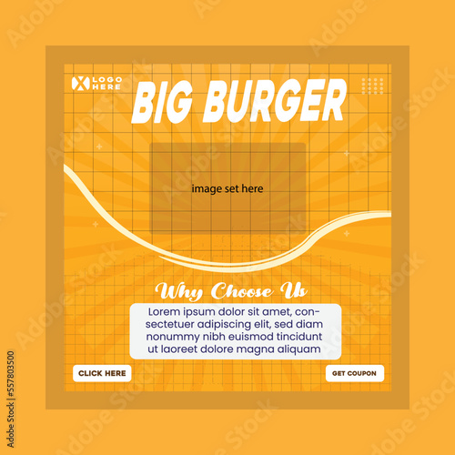 Big burger social media background marketing post design banner template