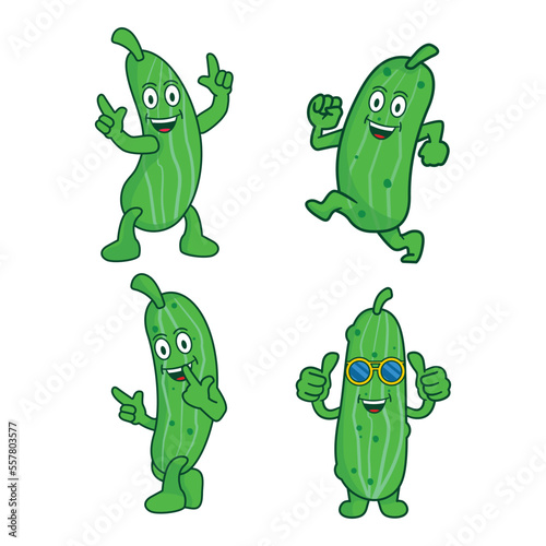 Cute pickle cucumber collection set. Funny and humorous cartoon pickle in flat style. Vegetable clipart vector illustration template