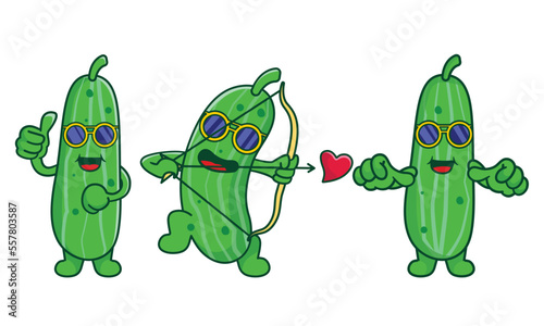 Cute pickle cucumber collection set. Funny and humorous cartoon pickle in flat style. Vegetable clipart vector illustration template