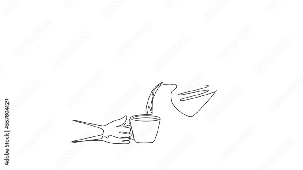 Animated self drawing of continuous line draw man is pouring hot black coffee from coffee pot into cup. Brewing coffee at home. Stainless steel pot. Morning routine. Full length single line animation Animated self drawing of continuous line draw man is pouring hot black coffee from coffee pot into cup. Brewing coffee at home. Stainless steel pot. Morning routine. Full length single line animation