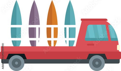 Sup surf truck icon flat vector. Paddle board. Water beach isolated