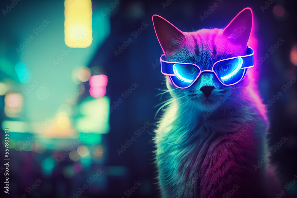 Futuristic cyber cat in cyberpunk style