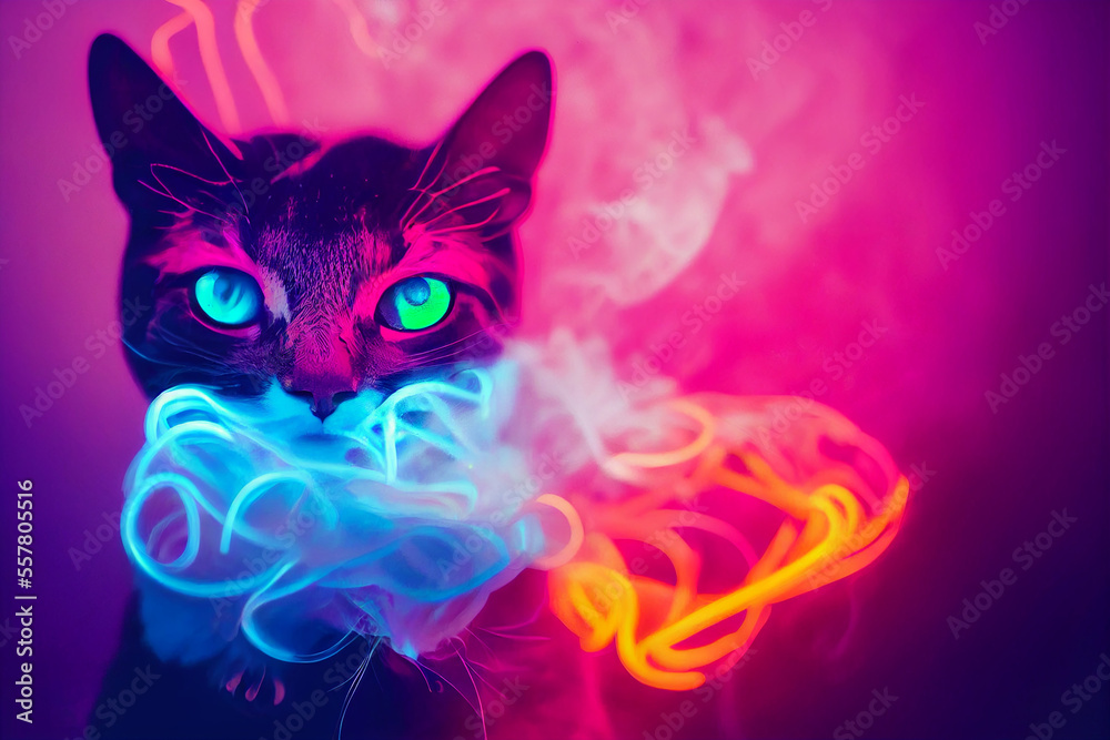 Futuristic cyber cat in cyberpunk style