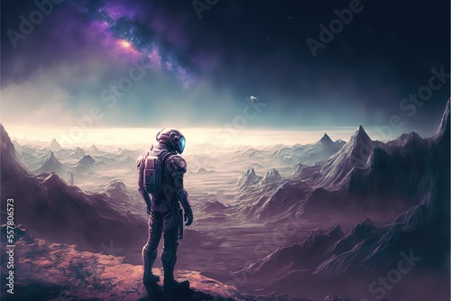astronaut on planet looking up © Анастасия Птицова
