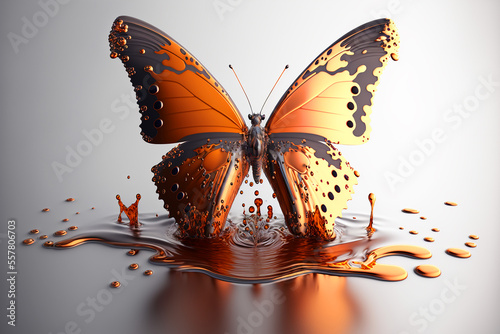 butterfly in liquid and chrome style. Generative AI