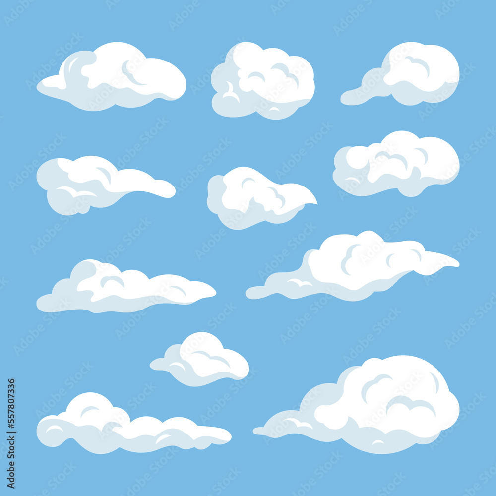 Set of Cartoon cloud vector illustration, Cloud vector graphic clipart design