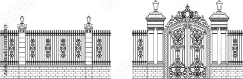 sketch vector illustration of a classic gate mediterranean style church house