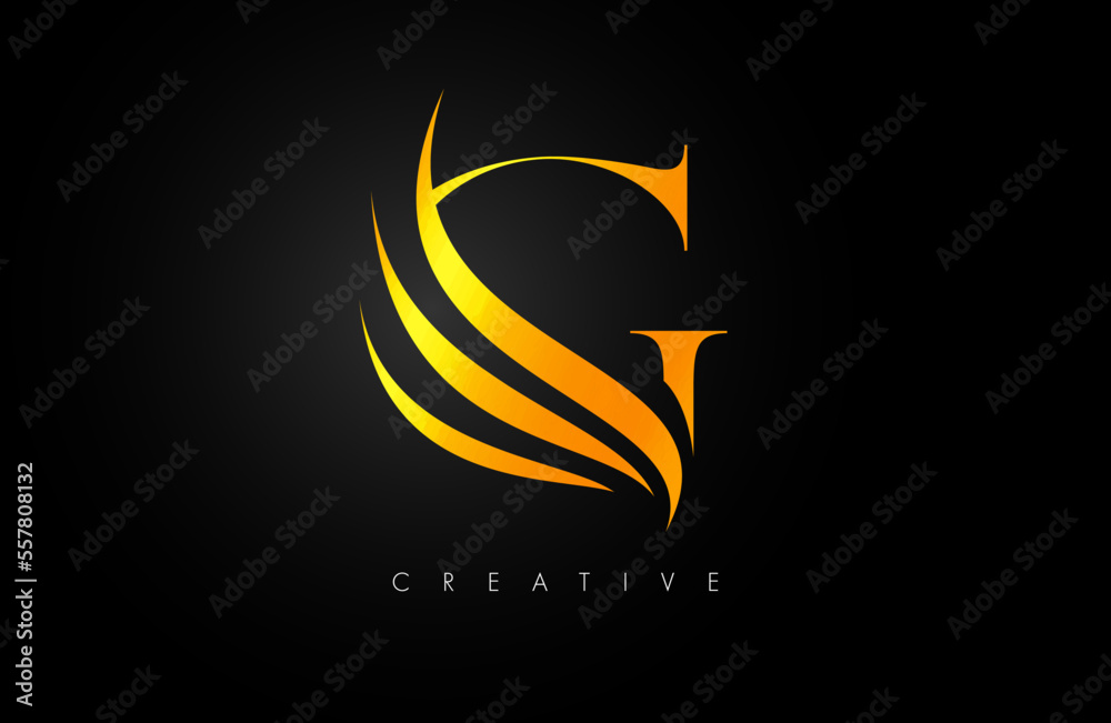 Golden Elegant Letter G logo with Swoosh Wing Design Icon Vector Stock ...