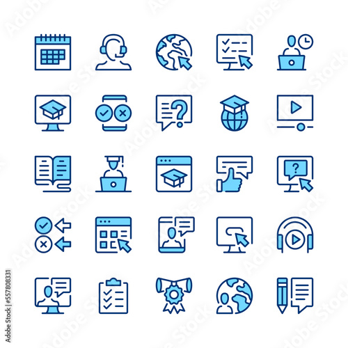 Digital learning line icons. Blue color. Vector line icons set