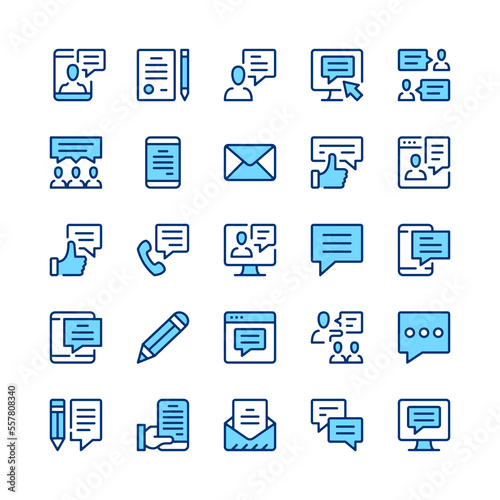Message line icons. Blue color. Vector line icons set