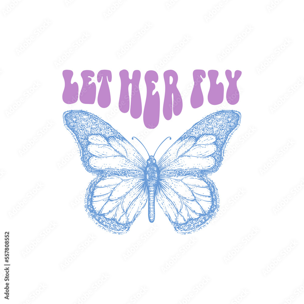 let her fly quote with engraving butterfly