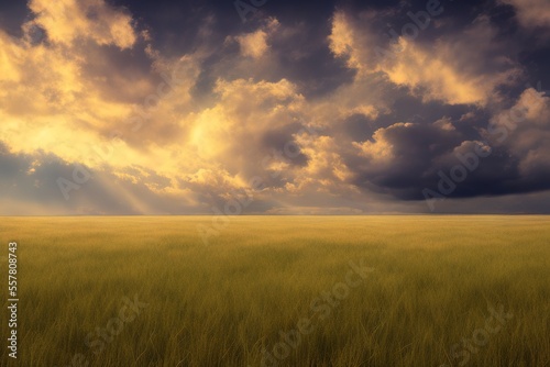 Stormy Clouds Above a Lush Green Grass Field
