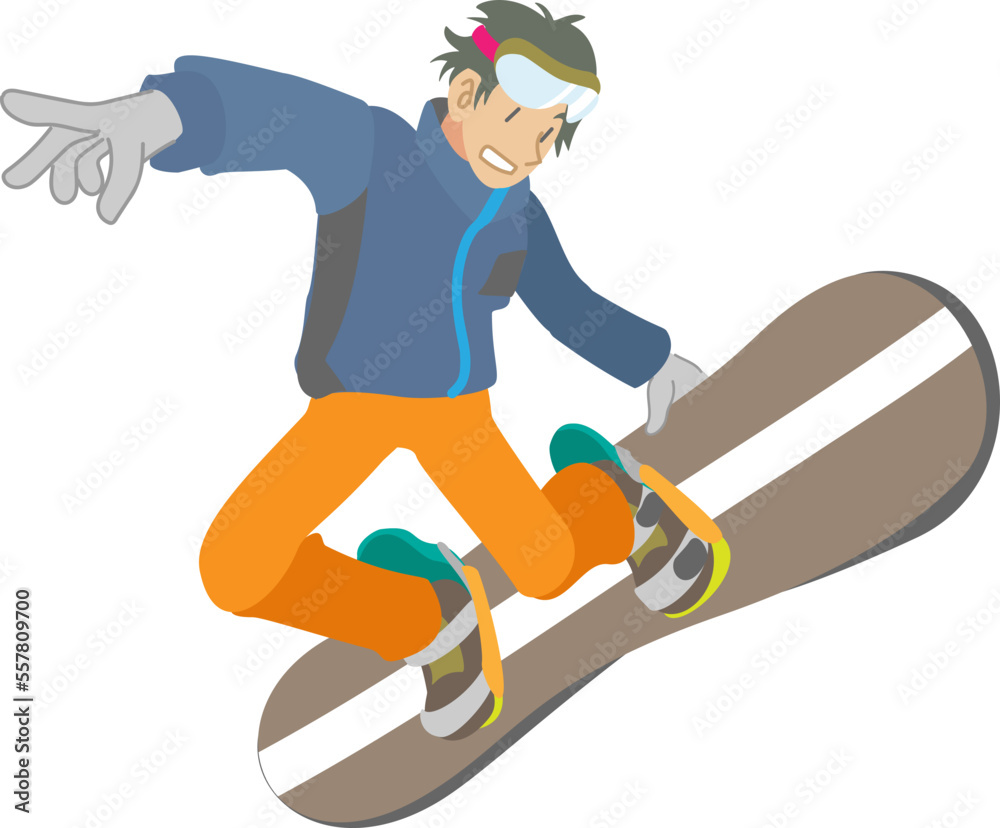 スノーボードでトリックをきめる男性