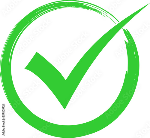 Green check mark icon symbol logo in a circle. Tick symbol green color transparent
