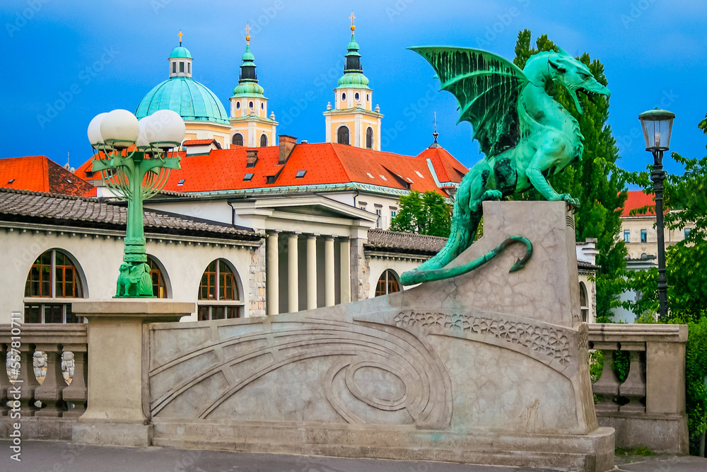 Dragon Bridge, symbol of the city of Ljubljana, Slovenia