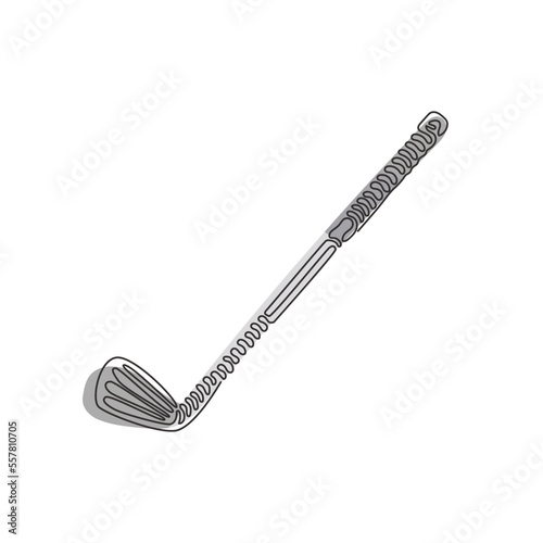 Continuous one line drawing golf stick. Golf club, wood no 1, driver, 1-wood, club for T-Off. Golf equipment. Outdoor sports. Swirl curl style. Single line draw design vector graphic illustration