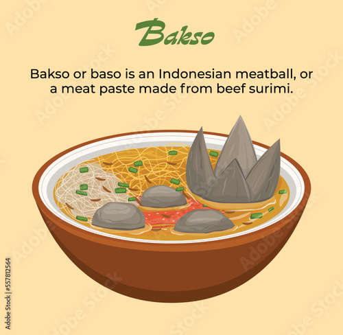 Bakso or baso Indonesian meatball, or a meat paste made from beef surimi