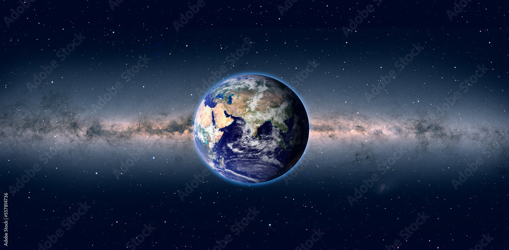Naklejka premium Planet Earth in front of the Milky Way galaxy 