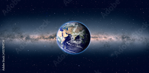 Planet Earth in front of the Milky Way galaxy "Elements of this image furnished by NASA "