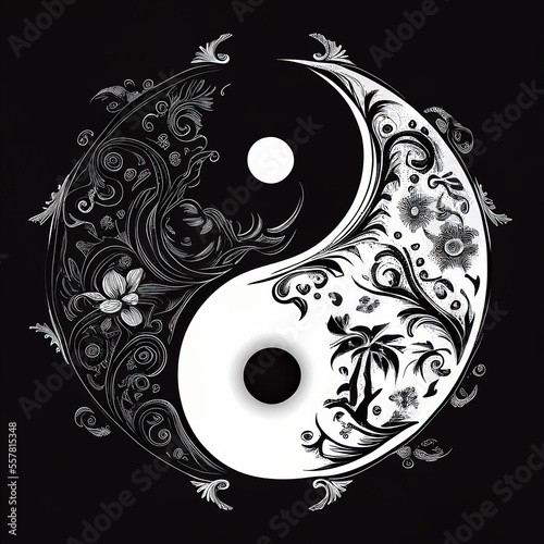 Yin Yang Zeichen Symbol Schwarz Weiss Vektor Illustration for Tshirts, Logos, Motives, Sticker detailiert photo